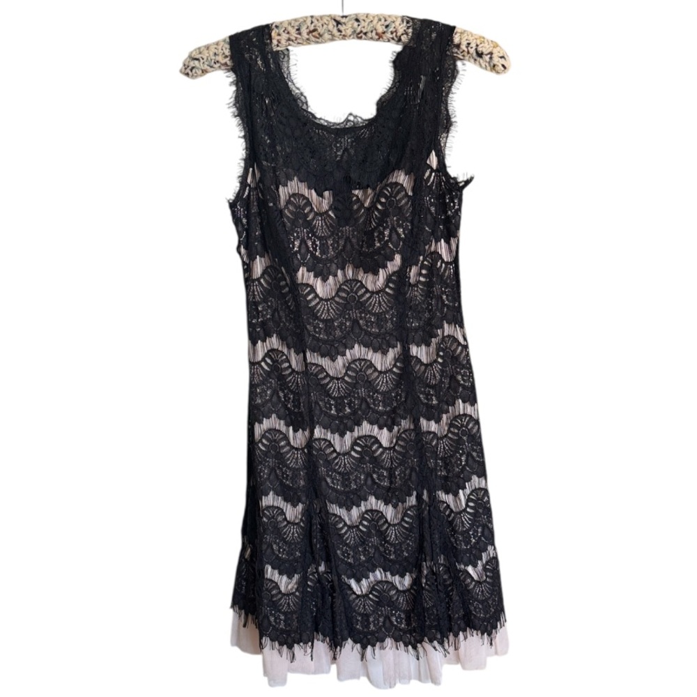 DRESS BARN Vintage Sleeveless Black Lace Cream Lining Tulle Dress Size 6 NEW